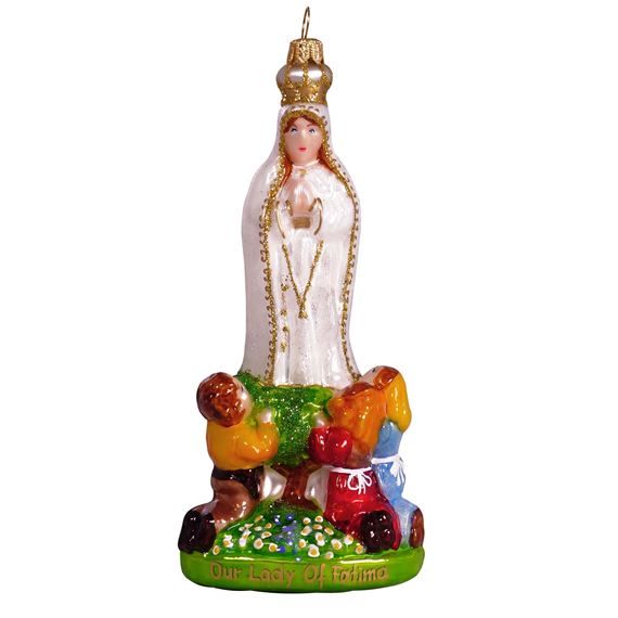 OUR LADY OF FATIMA FIGURINE - HAND PAINTED BLOWN GLASS ORNAMENT