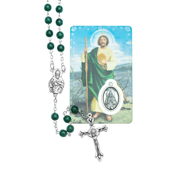 ST. JUDE ROSARY AND HOLY CARD WITH MEDAL