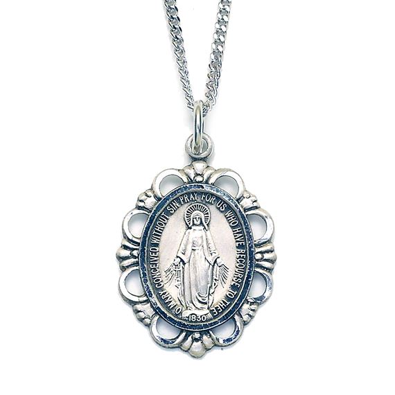 STERLING SILVER ORNATE MIRACULOUS MEDAL