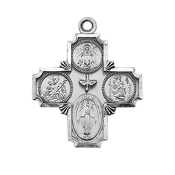 STERLING SILVER 4-WAY CROSS MEDAL