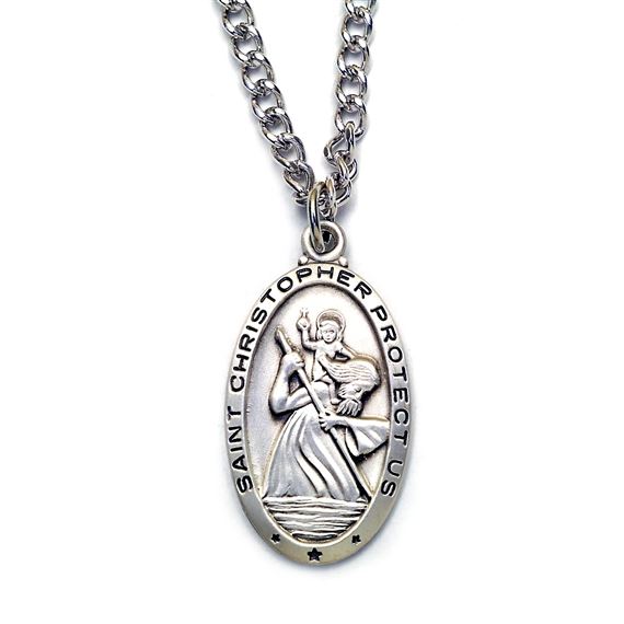 ST. CHRISTOPHER OVAL STERLING SILVER MEDAL
