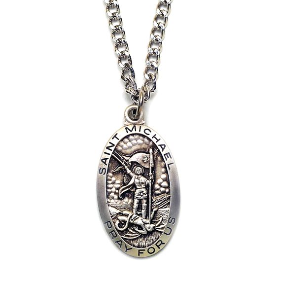 ST. MICHAEL OVAL STERLING MEDAL