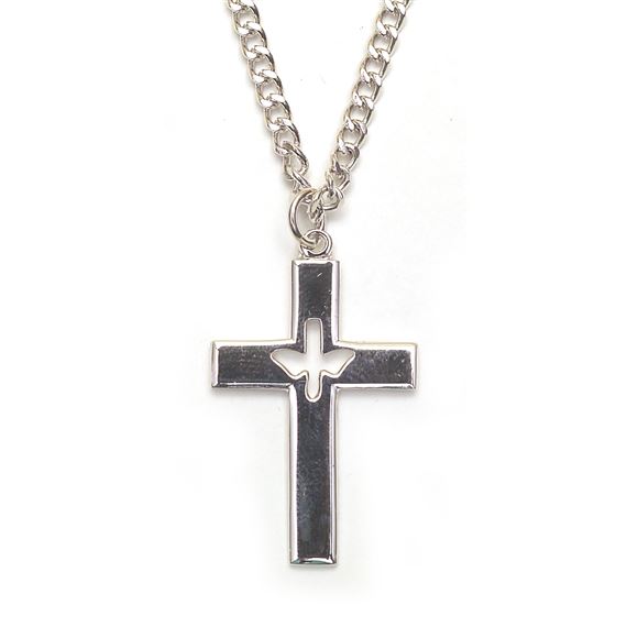 SILVER CROSS WITH DOVE - 24" CHAIN