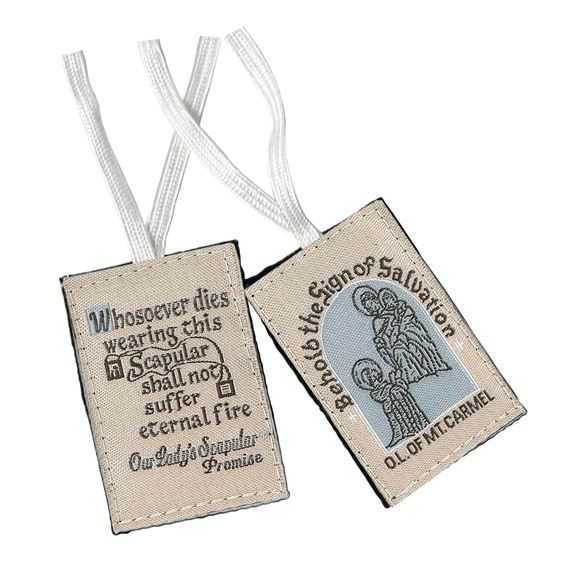 BROWN WOOL SCAPULAR OF MT. CARMEL - WHITE CORD