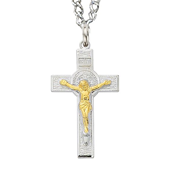 ST. BENEDICT CRUCIFIX SILVER WITH GOLD