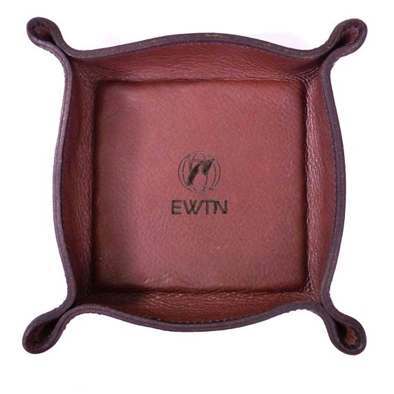 LEATHER LOGO TRAY - HANDMADE IN ASSISI - BROWN