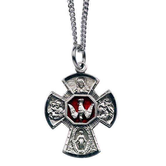 4-WAY HOLY SPIRIT MEDAL W/ RED ENAMEL (SMALL)