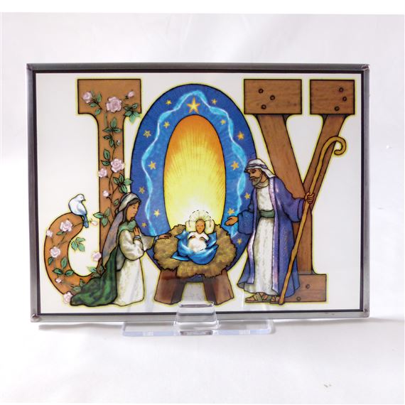 JOY STAINED GLASS SUNCATCHER  (6" x 8")