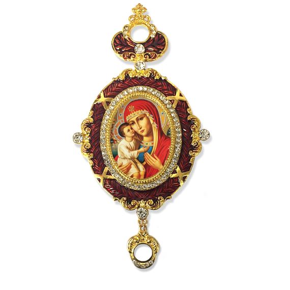 MADONNA AND CHILD RED ENAMELED WALL ORNAMENT