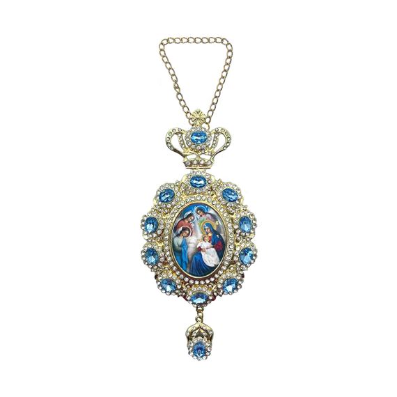 NATIVITY WITH ANGELS BLUE JEWELED ORNAMENT