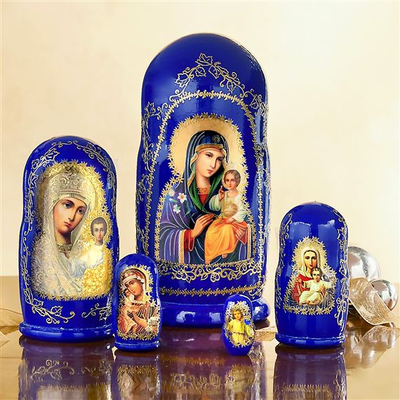 BLUE RUSSIAN ICON NESTING DOLLS