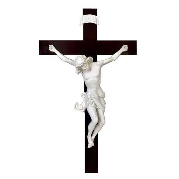 BAROQUE STYLE CRUCIFIX WITH WHITE ALABASTER CORPUS ON WOOD CROSS - 30"