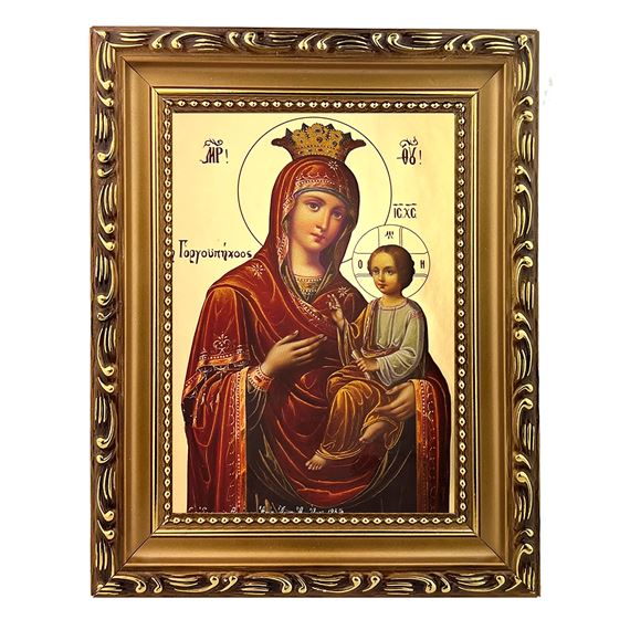 VIRGIN AND CHILD - FRAMED GREEK ICON 5 ¾” x 7 ¼"