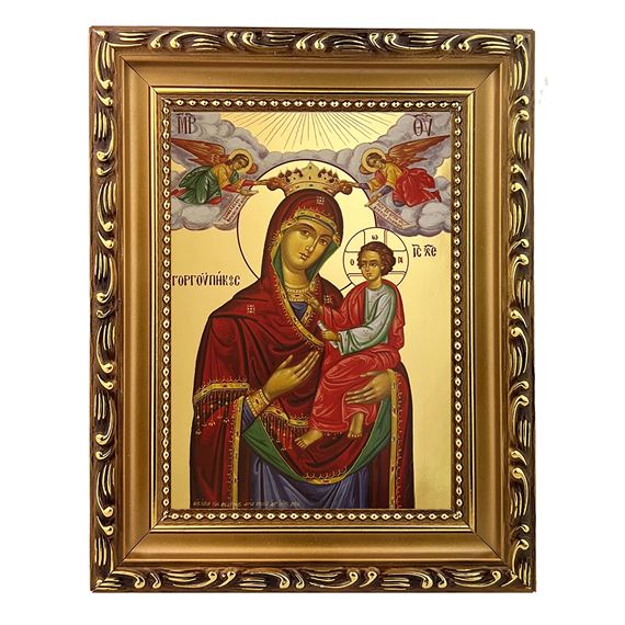 VIRGIN AND CHILD (HODEGETRIA) - FRAMED GREEK ICON 5 ¾” x 7 ¼"