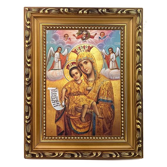 VIRGIN AND CHILD (IT IS TRULY MEET) - FRAMED GREEK ICON 5 ¾” x 7 ¼"