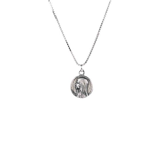 STERLING SILVER NECKLACE (16") WITH ST. BERNADETTE/OUR LADY OF LOURDES PETITE MEDAL
