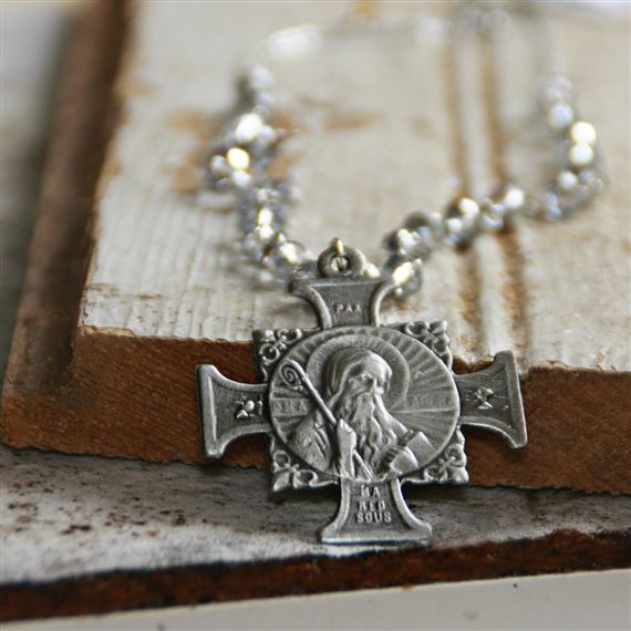 ST. BENEDICT MEDAL PENDANT WITH CRYSTAL BEAD NECKLACE (18")