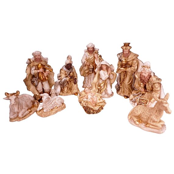 10 PIECE NATIVITY SET - WHITE & GOLD