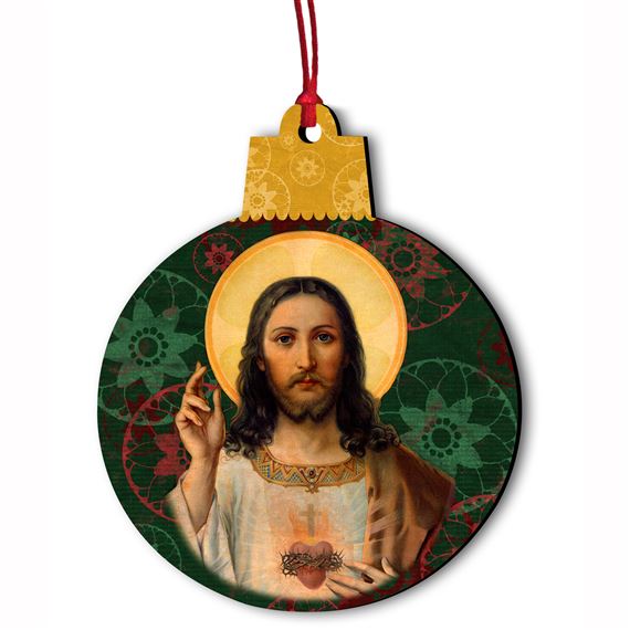 SACRED HEART OF JESUS WOOD ORNAMENT