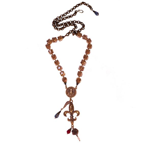 St Benedict Fleur De Lis Crystal Necklace