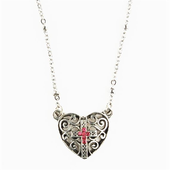 HEART NECKLACE WITH TINY CRYSTAL CROSS