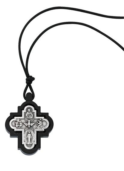 BLACK FRAMED 4-WAY MEDAL ON CORD