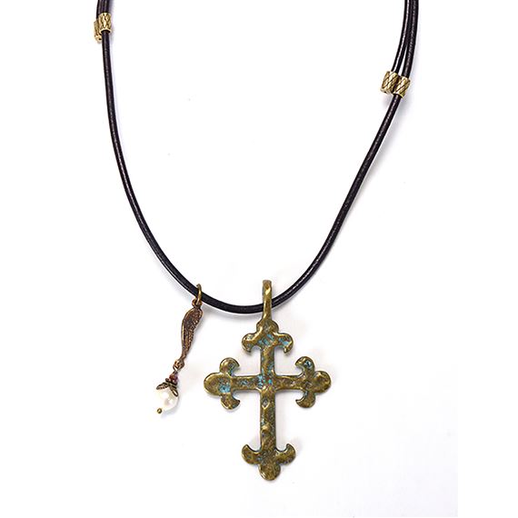 SERAPHYM SOLID BRONZE HOLY CROSS NECKLACE - BLUE