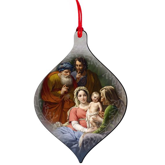 HOLY FAMILY WITH GRANDPARENTS WOOD ORNAMENT