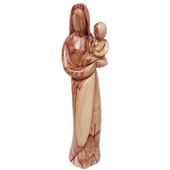 MADONNA AND CHILD STATUE - OLIVE WOOD - 8 3/4"