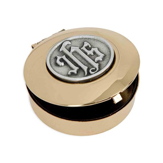 24KT GOLD PLATED PYX WITH PEWTER "I H S" INLAY