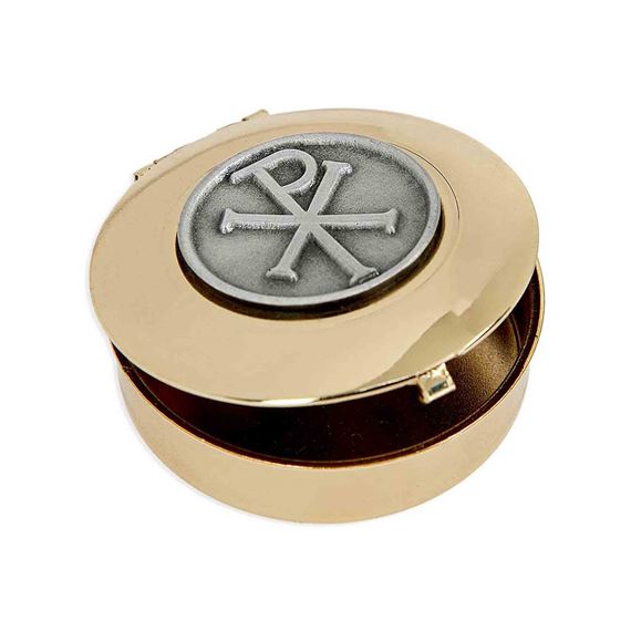 24KT GOLD PLATED PYX WITH PEWTER CHI-RHO INLAY