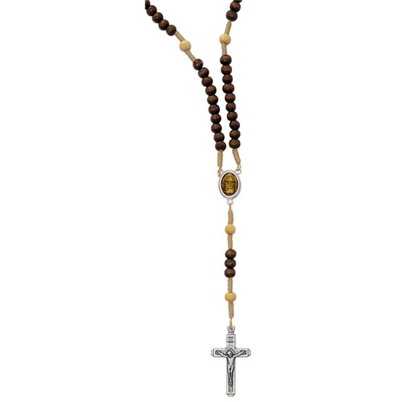 SHROUD OF TURIN - BROWN WOOD BEAD ROSARY