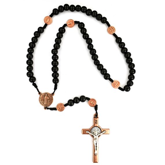 ST. BENEDICT BLACK BEAD AND COPPER ROSARY