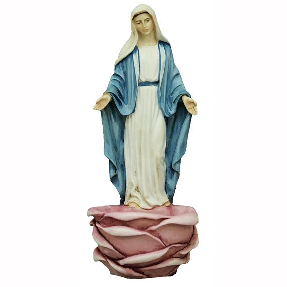 OUR LADY OF GRACE TABLETOP PINK FLORAL HOLY WATER FONT