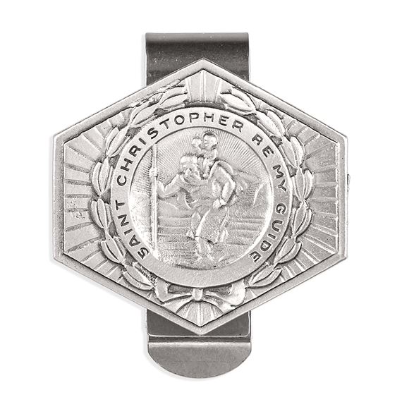 ST. CHRISTOPHER BE MY GUIDE PEWTER VISOR CLIP