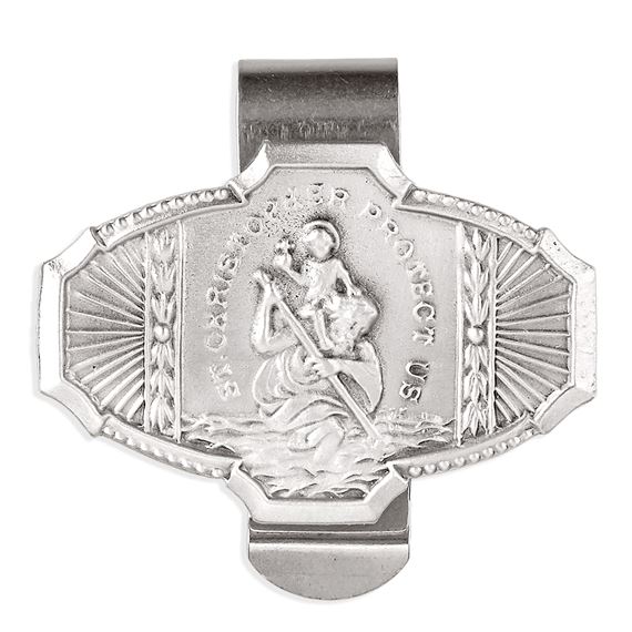ST. CHRISTOPHER PROTECT US PEWTER VISOR CLIP