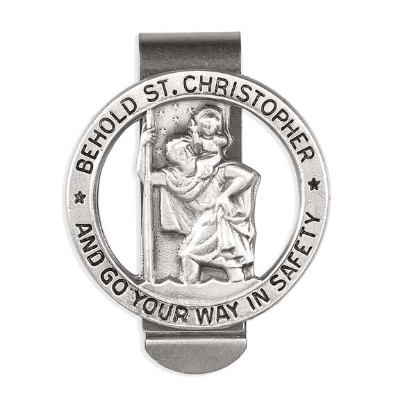 ST. CHRISTOPHER AND GO YOUR WAY IN SAFETY PEWTER VISOR CLIP