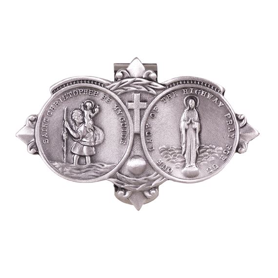 ST. CHRISTOPHER AND OUR LADY OF THE HIGHWAY PEWTER VISOR CLIP