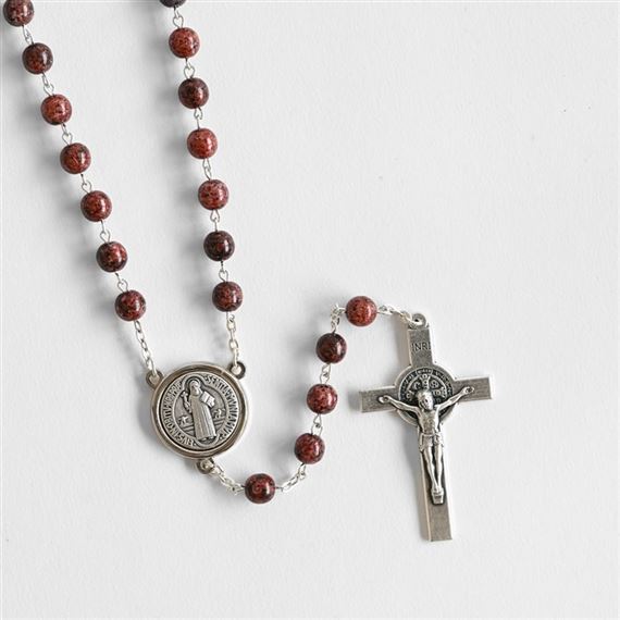 ST. BENEDICT SPECKLED BROWN AND BLACK BEAD ROSARY