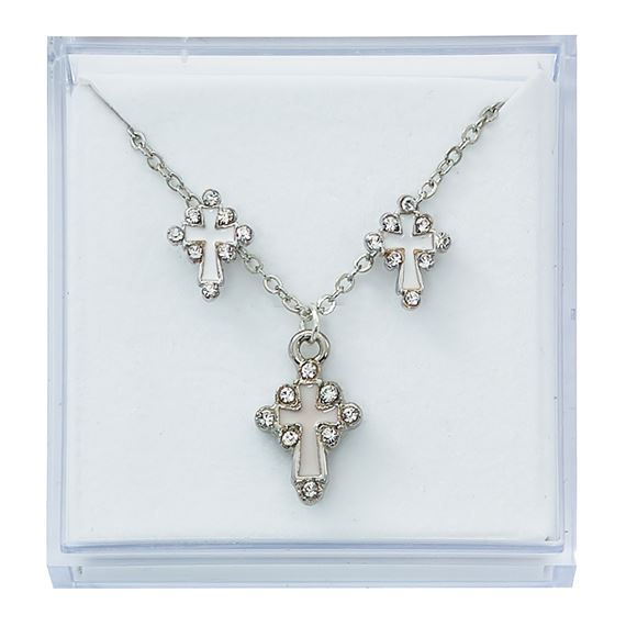 WHITE CROSS - SILVER NECKLACE & EARRING SET