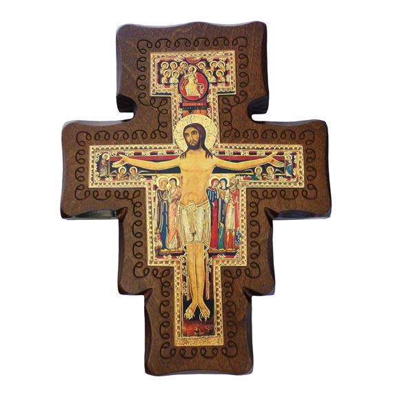 SAN DAMIANO CRUCIFIX ON WALNUT 11¾”