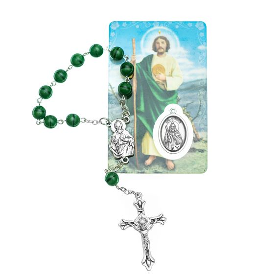 ST. JUDE AUTO ROSARY AND HOLY CARD WITH MEDAL