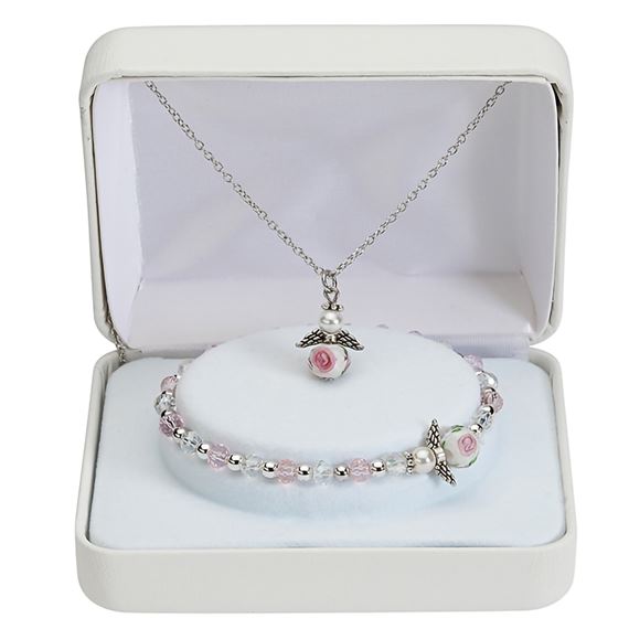 CRYSTAL ANGEL PENDANT AND BRACELET SET