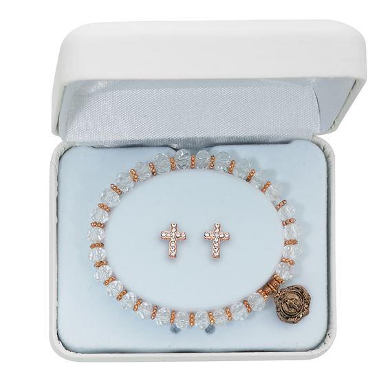 ROSE AND CRYSTAL BRACELET AND EARRINGS SET