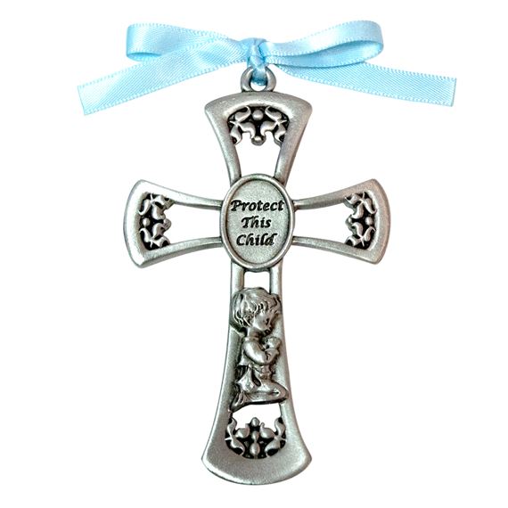 PRAYING BOY CRIB CROSS - BLUE