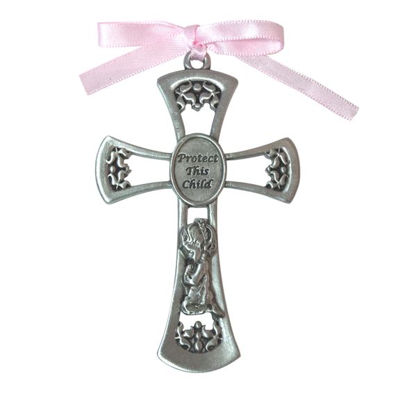 PRAYING GIRL CRIB CROSS - PINK