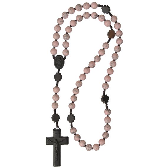 PINK RHODONITE BEAD AND JUJUBE WOOD ROSARY
