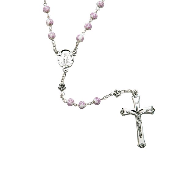 PINK FLOWER CERAMIC BEAD ROSARY
