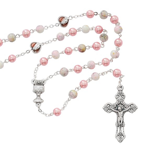 PINK MARBLE FIRST COMMUNION ROSARY