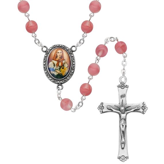 ST. DYMPHNA PINK BEAD ROSARY